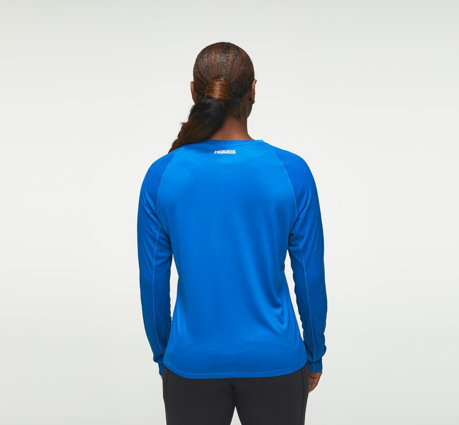 Hoka Australia One One Performance Long Sleeve - Womens Tops Blue - QLARI-1472